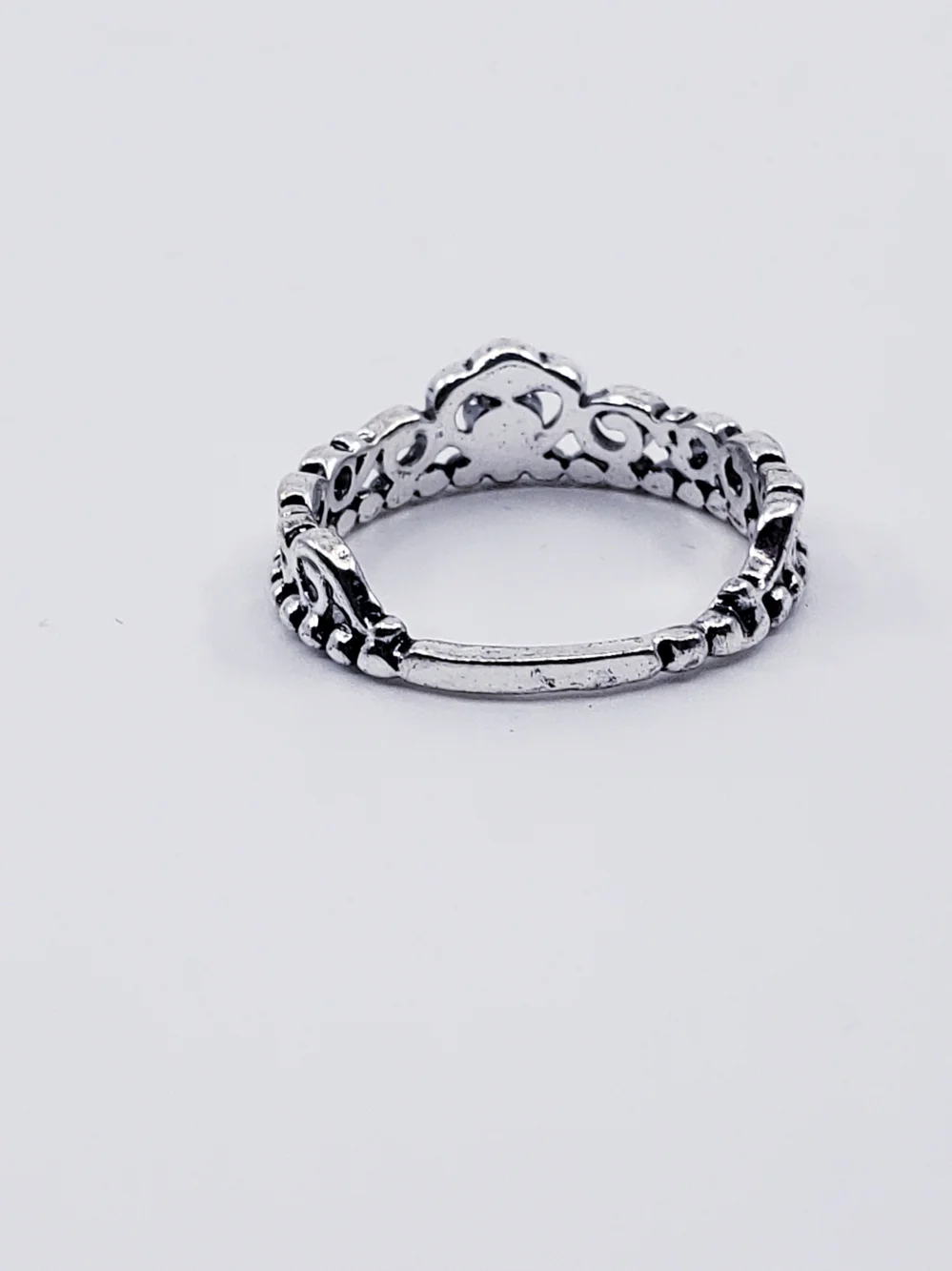 Silver Filigree Crown Ring with Clear Stone Sz 6.25